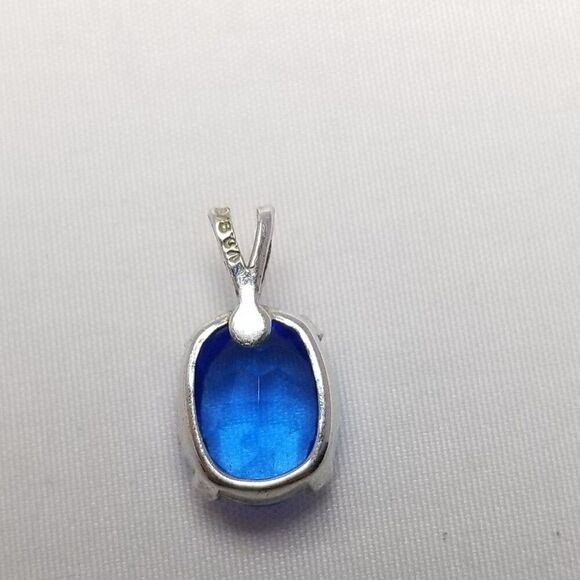 Vintage Oval Blue Rhinestone Pendant Charm, Signed, Small, Estate - Picture 3 of 7